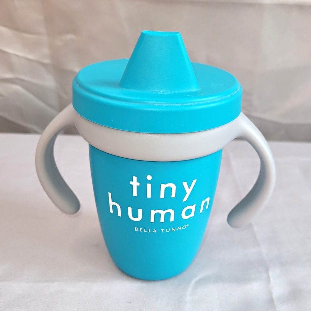 Bella Tunno Tiny Human 8 oz Blue/White Sippy Cup w/ Handles, Sippy Spout